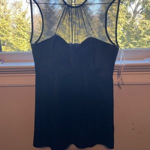 Nanette Lepore sheer satin navy shirt.